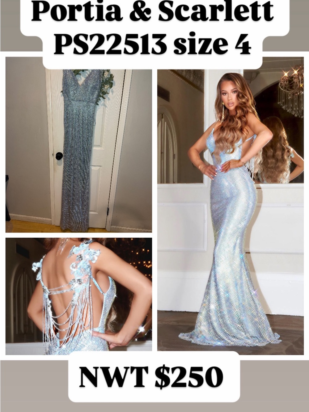 Portia and Scarlett Iridescent Blue Rhinestone Gown size 4